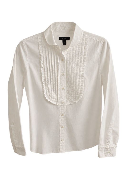 J. Crew Tops - J.Crew Women's White Cotton Tuxedo Shirt with Ruffle Bib & Neckline - Size 6